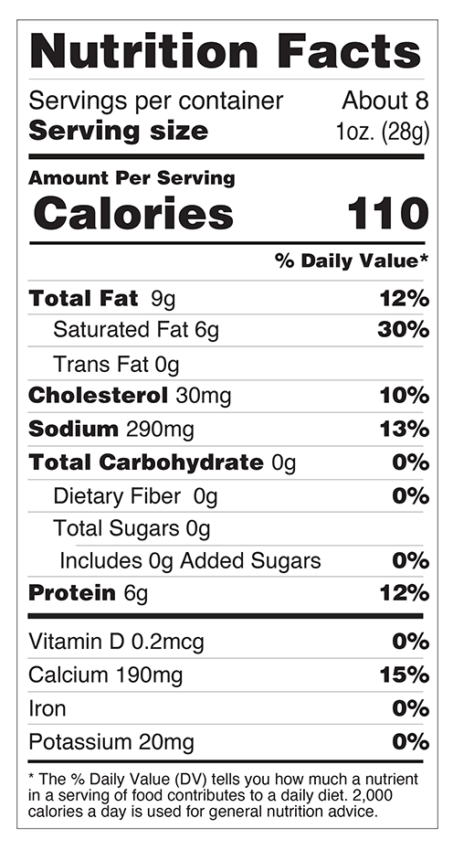 Nutrition facts for Pabst Blue Ribbon Cheddar