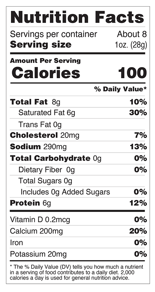 Nutrition facts for Lemon Bliss Cheddar