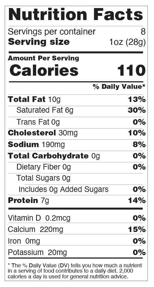 Nutrition facts for Sharp White Cheddar
