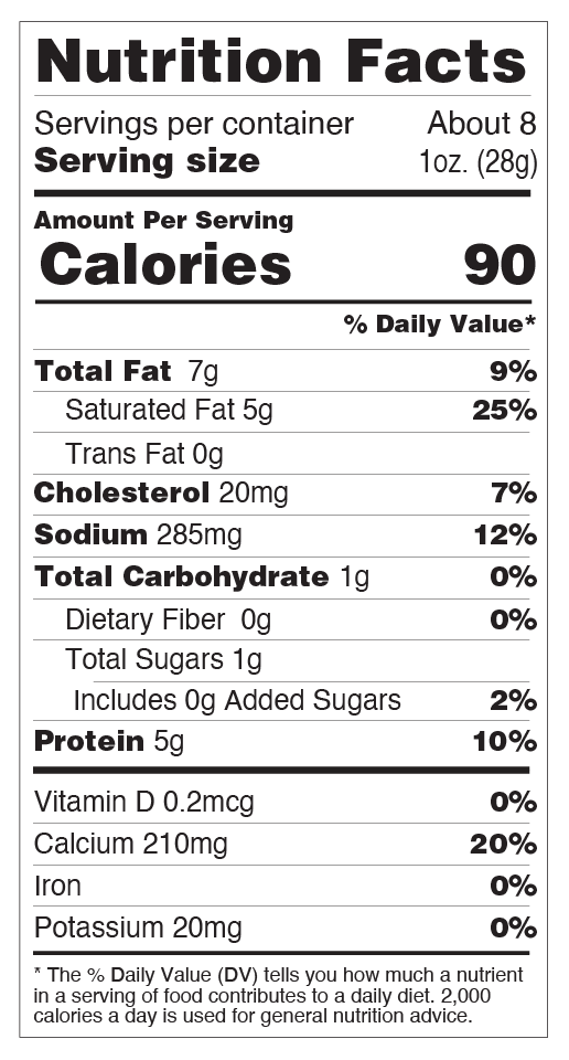 Nutrition facts for Strawberry & Jalapeno Cheddar