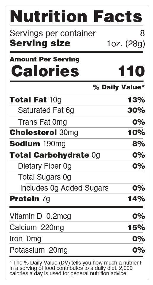 Nutrition facts for X-Sharp Yellow Cheddar