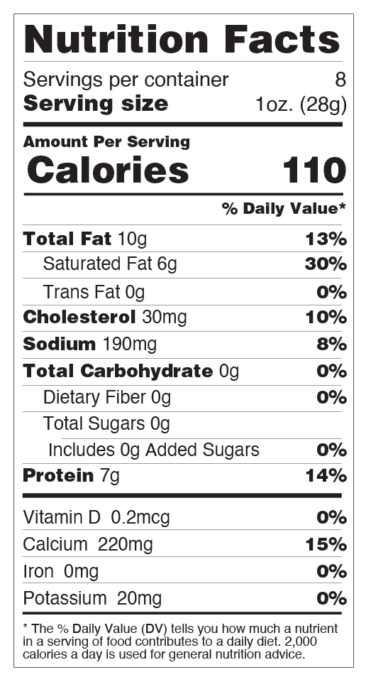 Nutrition facts for X-Sharp White Cheddar