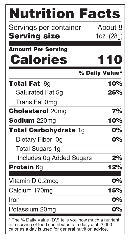 Nutrition facts for Apple Pie Cheddar