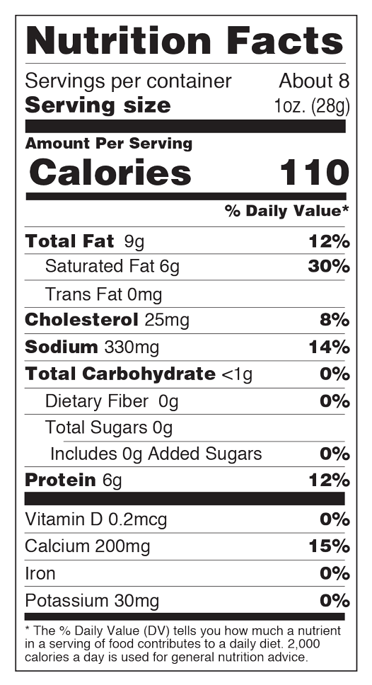 Nutrition facts for Bacon Cheddar