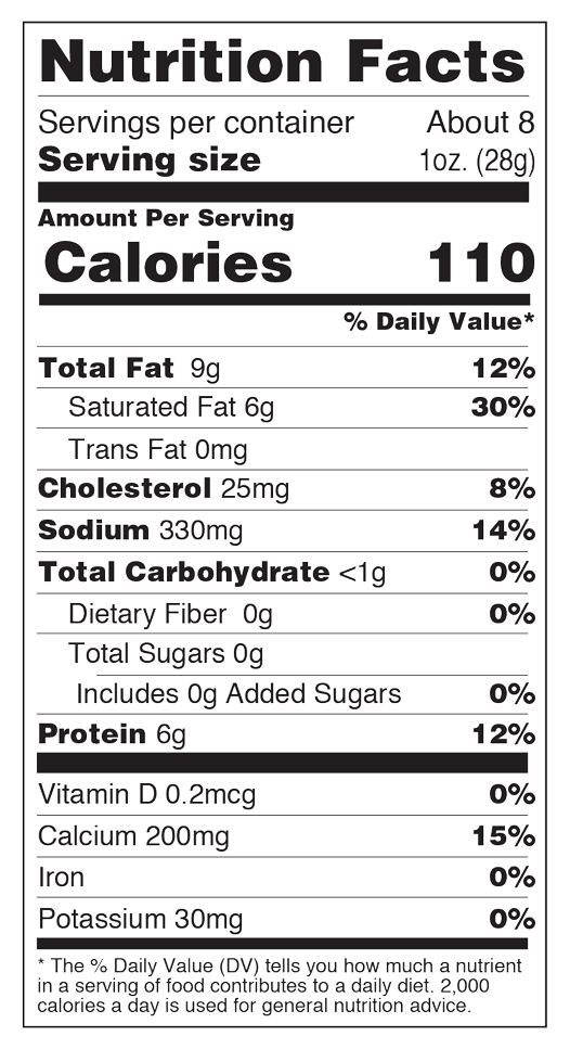 Nutrition facts for Bacon Ranch Cheddar
