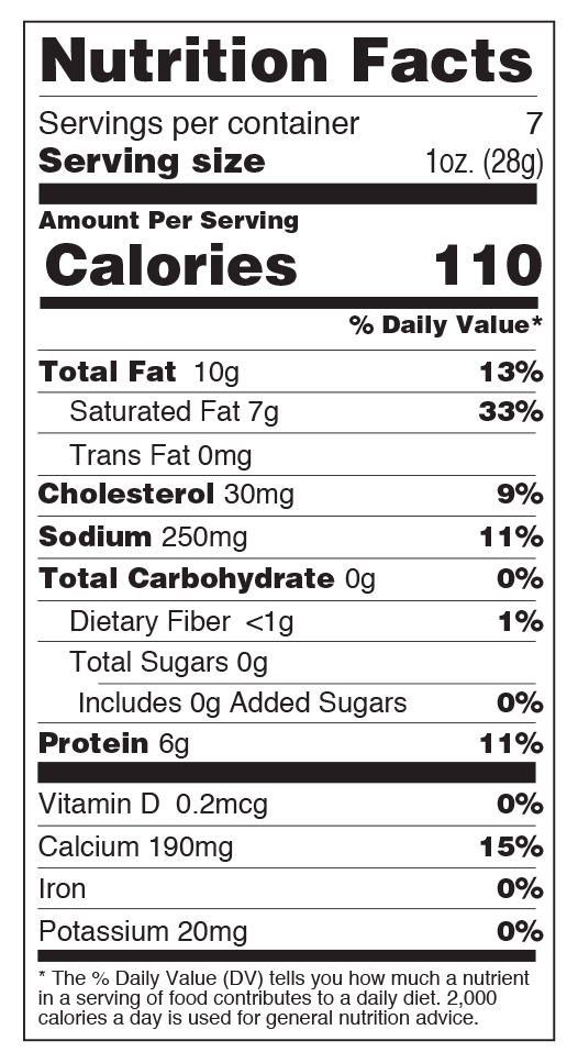 Nutrition facts for Bergenost Havarti