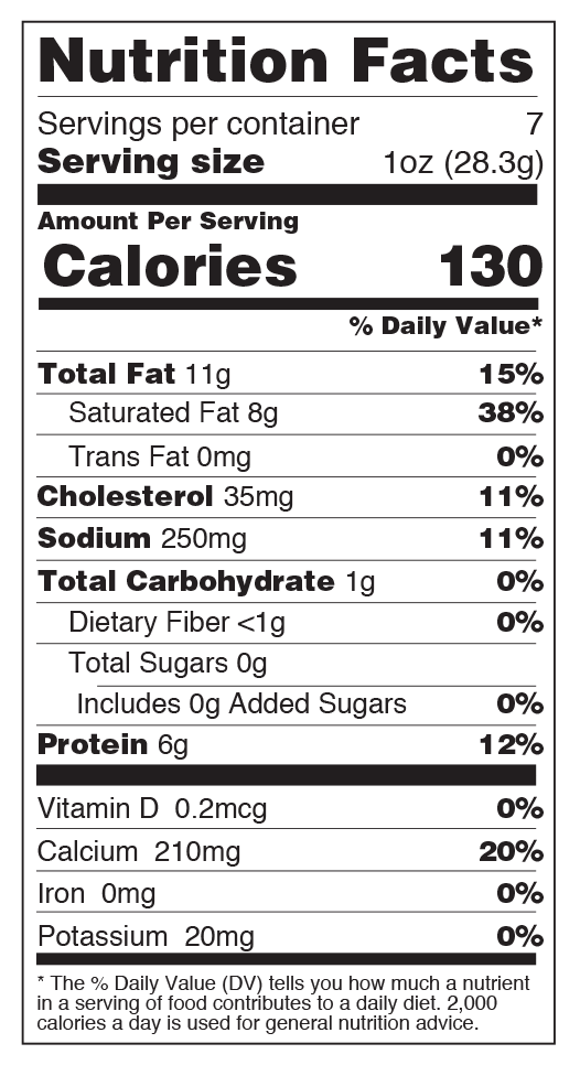 Nutrition facts for Chastinet Asiago
