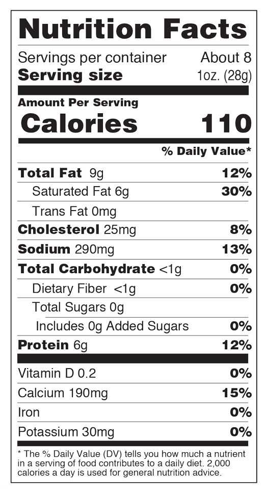 Nutrition facts for Ghost Pepper Cheddar