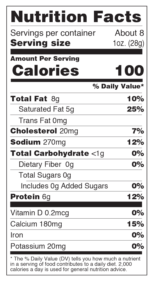 Nutrition facts for Hatch Chile Cheddar