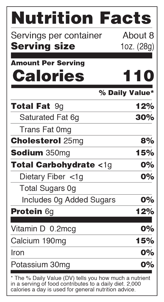 Nutrition facts for Jalapeño & Cayenne Cheddar