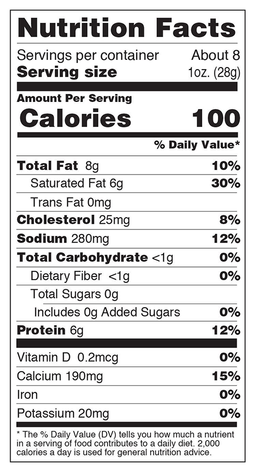Nutrition facts for Jalapeño & Piquante Cheddar