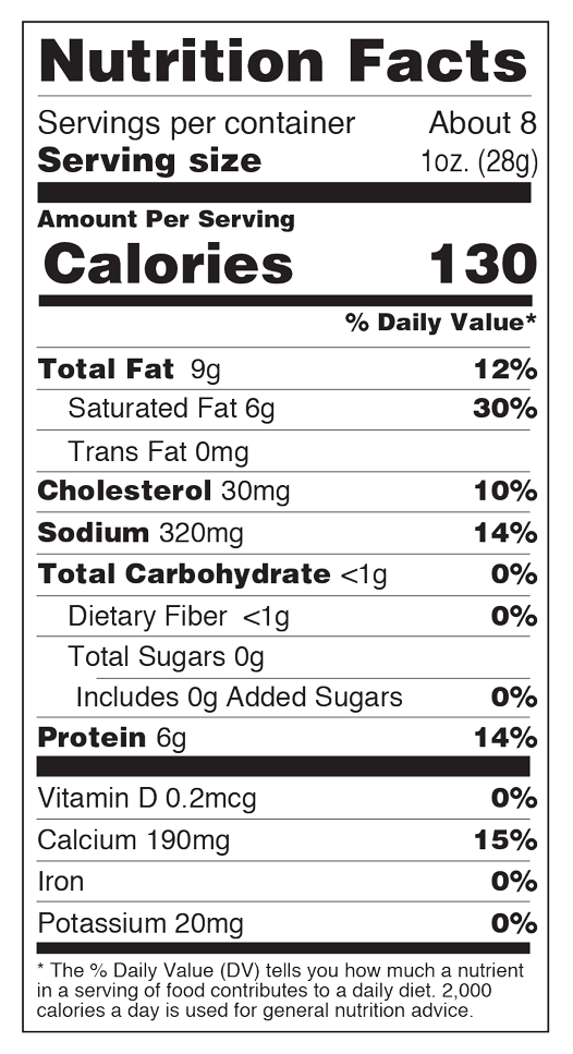 Nutrition facts for Maple & Bacon Cheddar