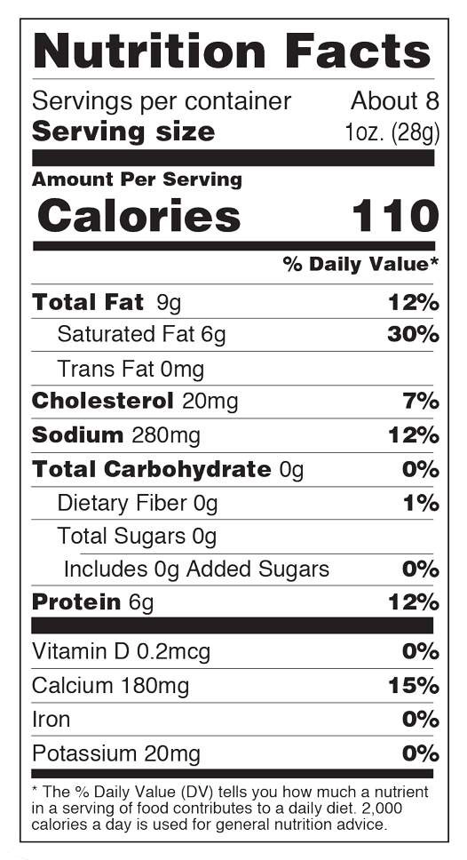 Nutrition facts for Pepperoni Cheddar