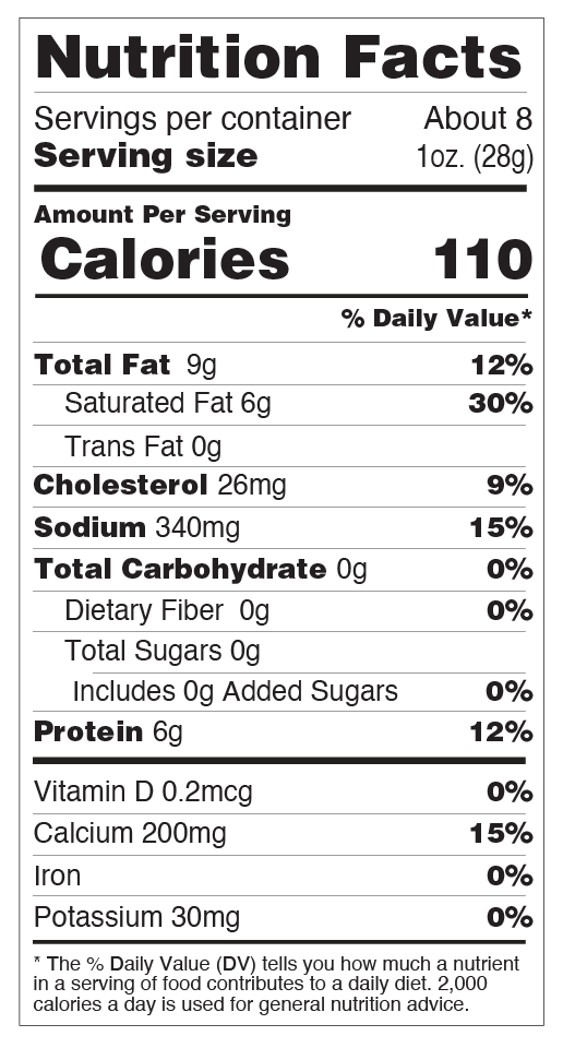 Nutrition facts for Portobello & Truffle Cheddar