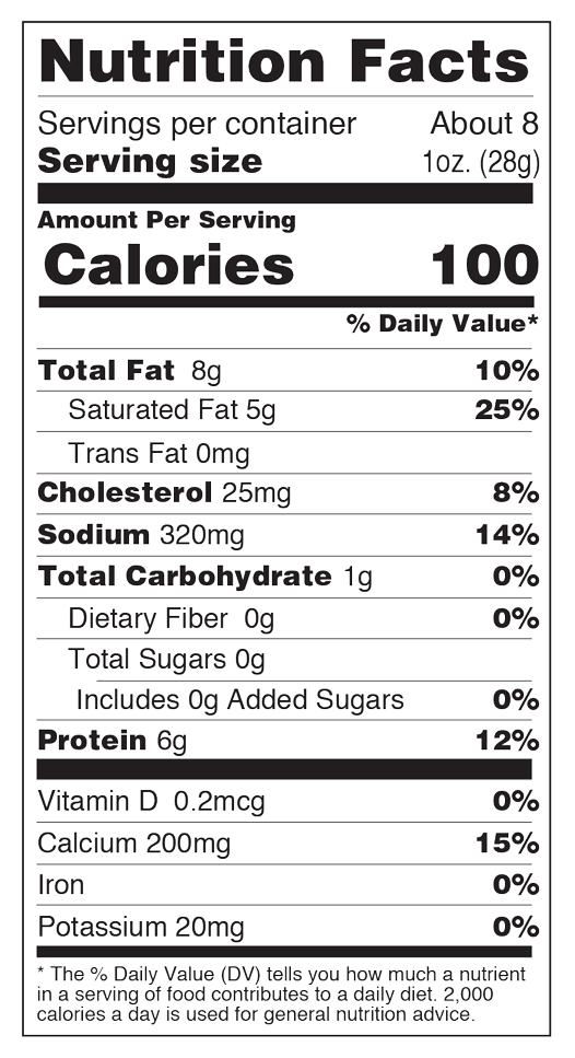 Nutrition facts for Smoked Gouda with Bacon