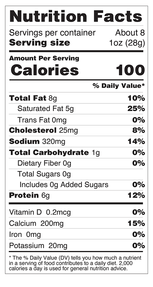 Nutrition facts for Smoked Gouda with Nitrate-Free Bacon