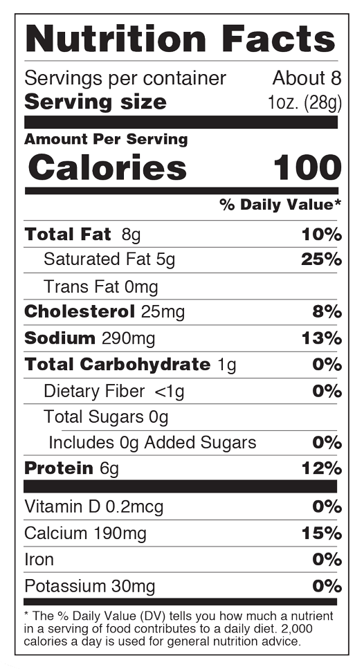 Nutrition facts for Steakhouse Onion Cheddar