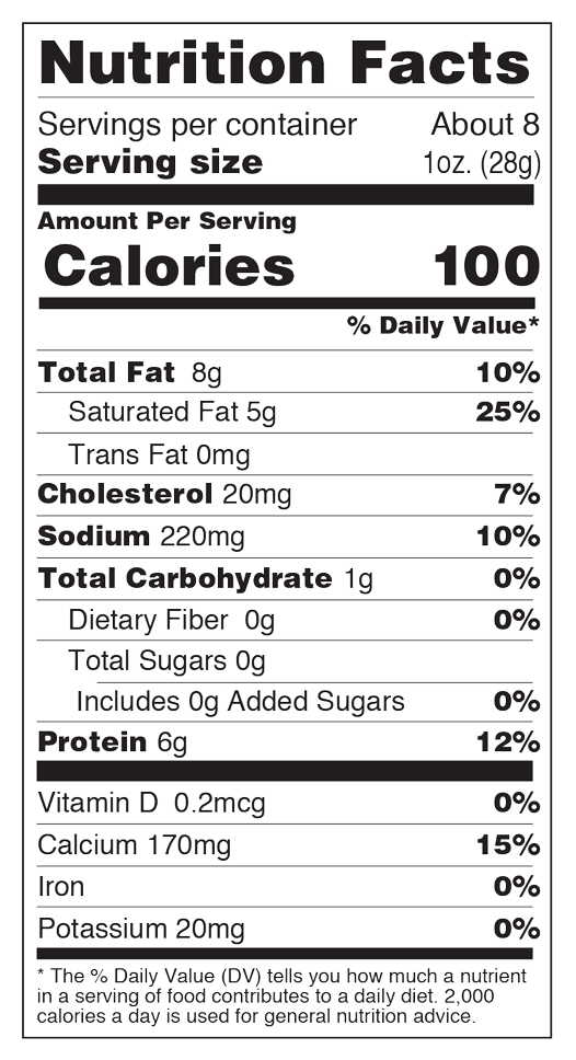 Nutrition facts for Strawberry Chardonnay Cheddar